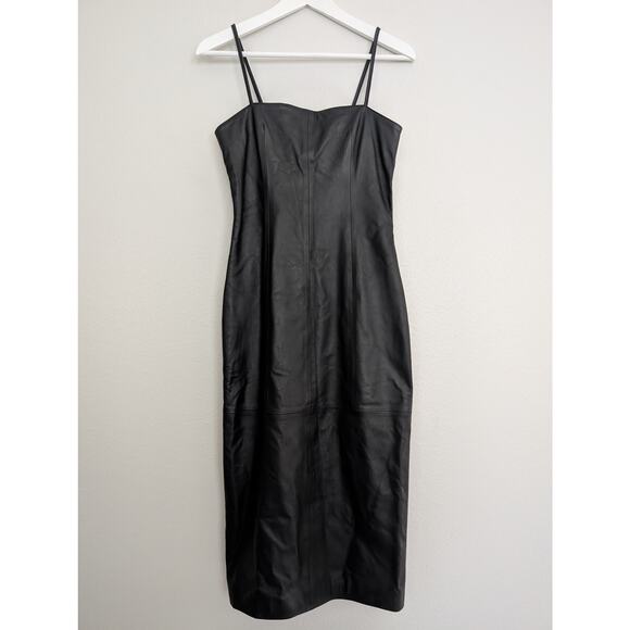8 by YOOX Italian Leather Pencil Mid-Long Dress Black IT Size 40 US Size 4 Small - Picture 5 of 12